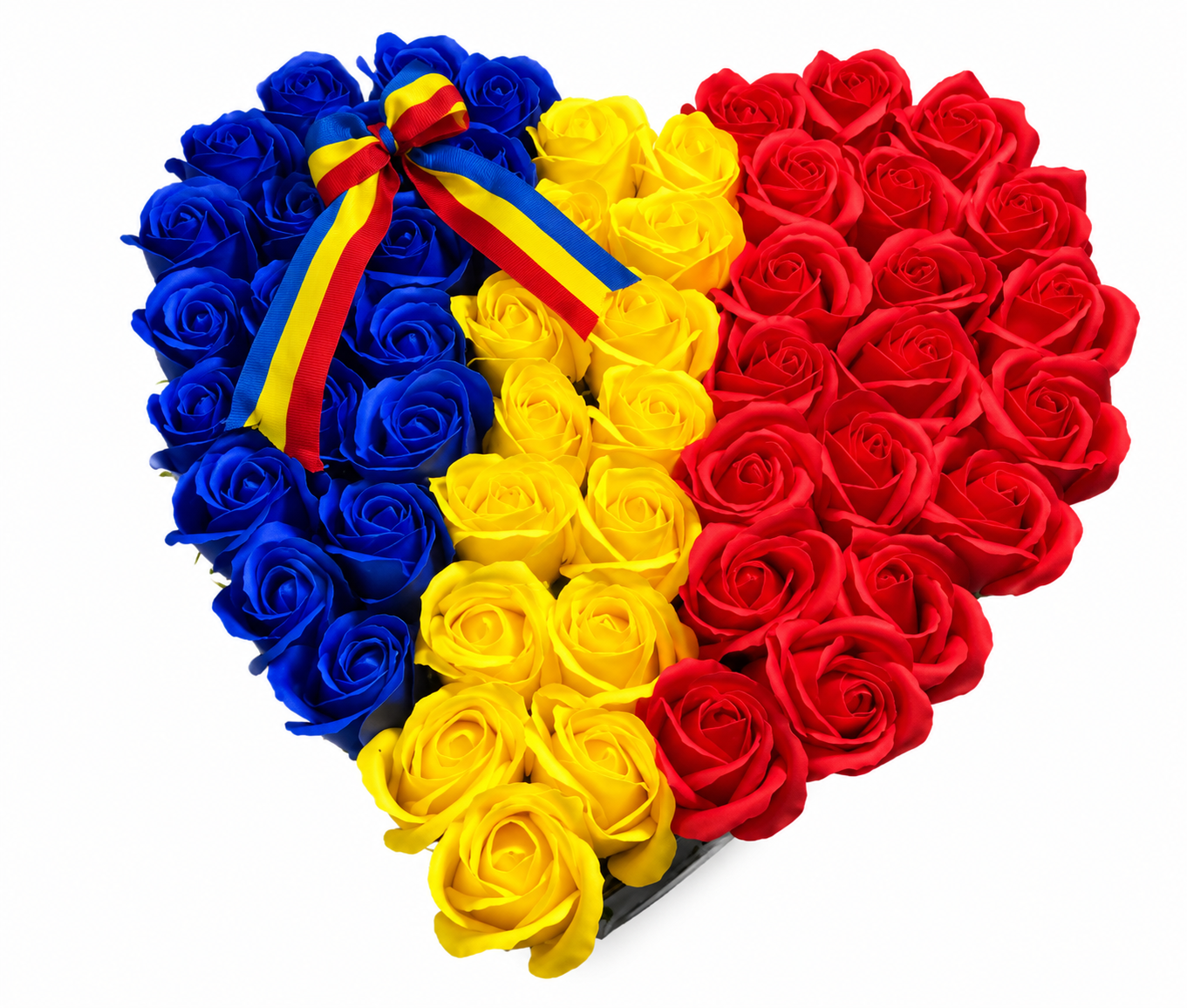 Aranjament Floral Tricolor cu 55 Trandafiri de Săpun – "Inima României" - 31Flowers