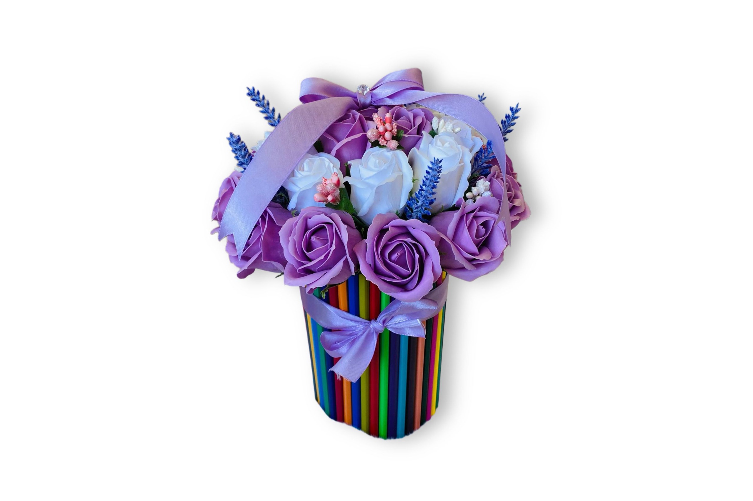 Aranjament cu Creioane Colorate si Trandafiri de Săpun - 31Flowers