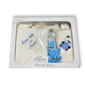 Trusou Botez Baieti cu 7 Piese + Ursulet Cadou Special - Alb-Albastru - 31Flowers