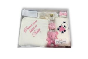Trusou Botez Fetite cu 7 Piese + Ursulet Cadou Special - Alb-Roz - 31Flowers