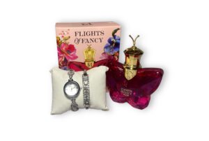 Set Cadou Femei – Ceas Argintiu Elegant & Parfum Flights of Fancy Blush- Flowers31