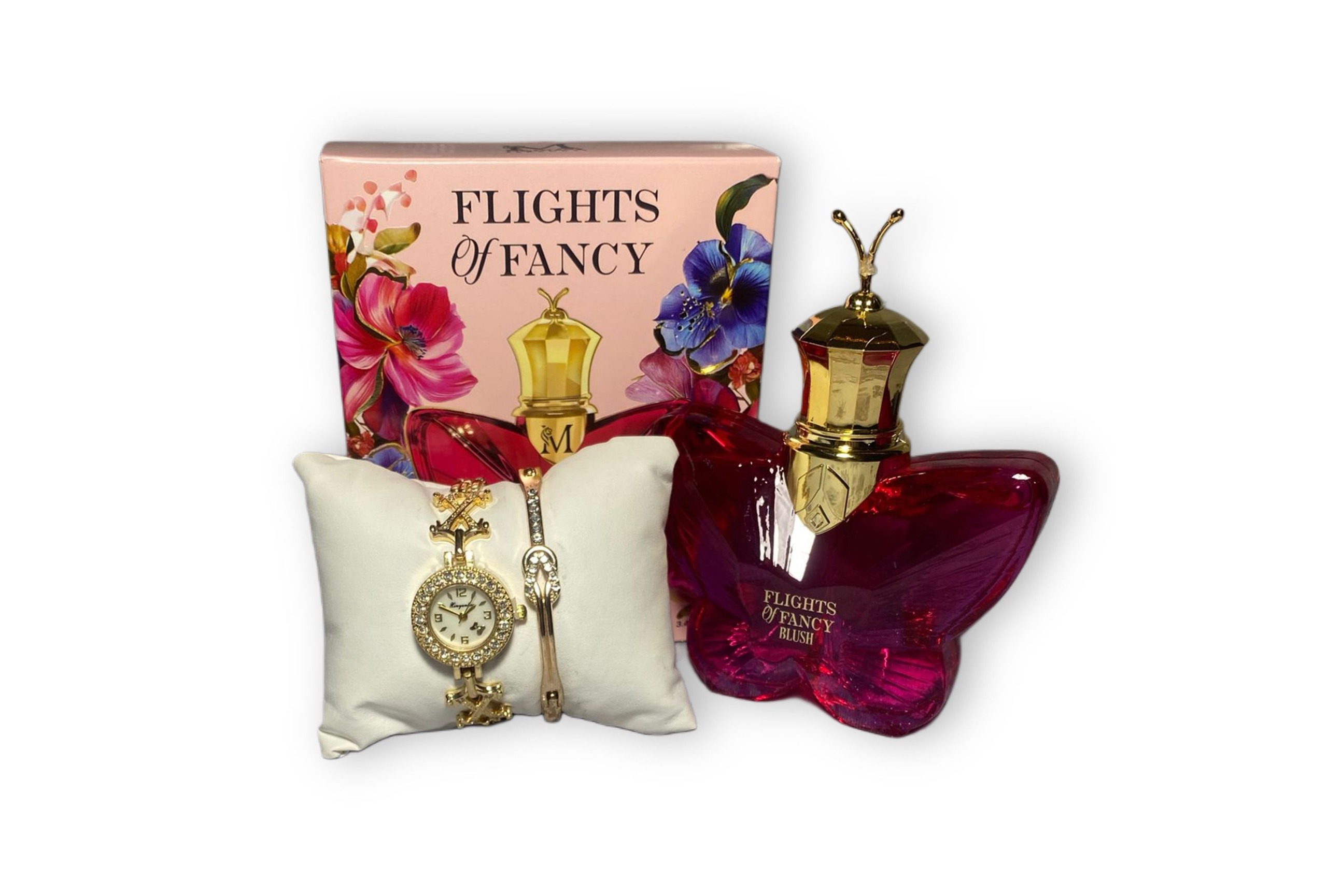 Set Cadou Femei – Ceas Auriu Elegant & Parfum Flights of Fancy Blush | Cadou Romantic și Feminin- Flowers31