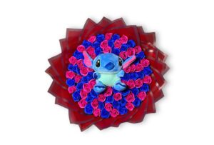 Buchet 101 Trandafiri de Săpun Albastru și Roz cu Stitch Albastru-Flowers31