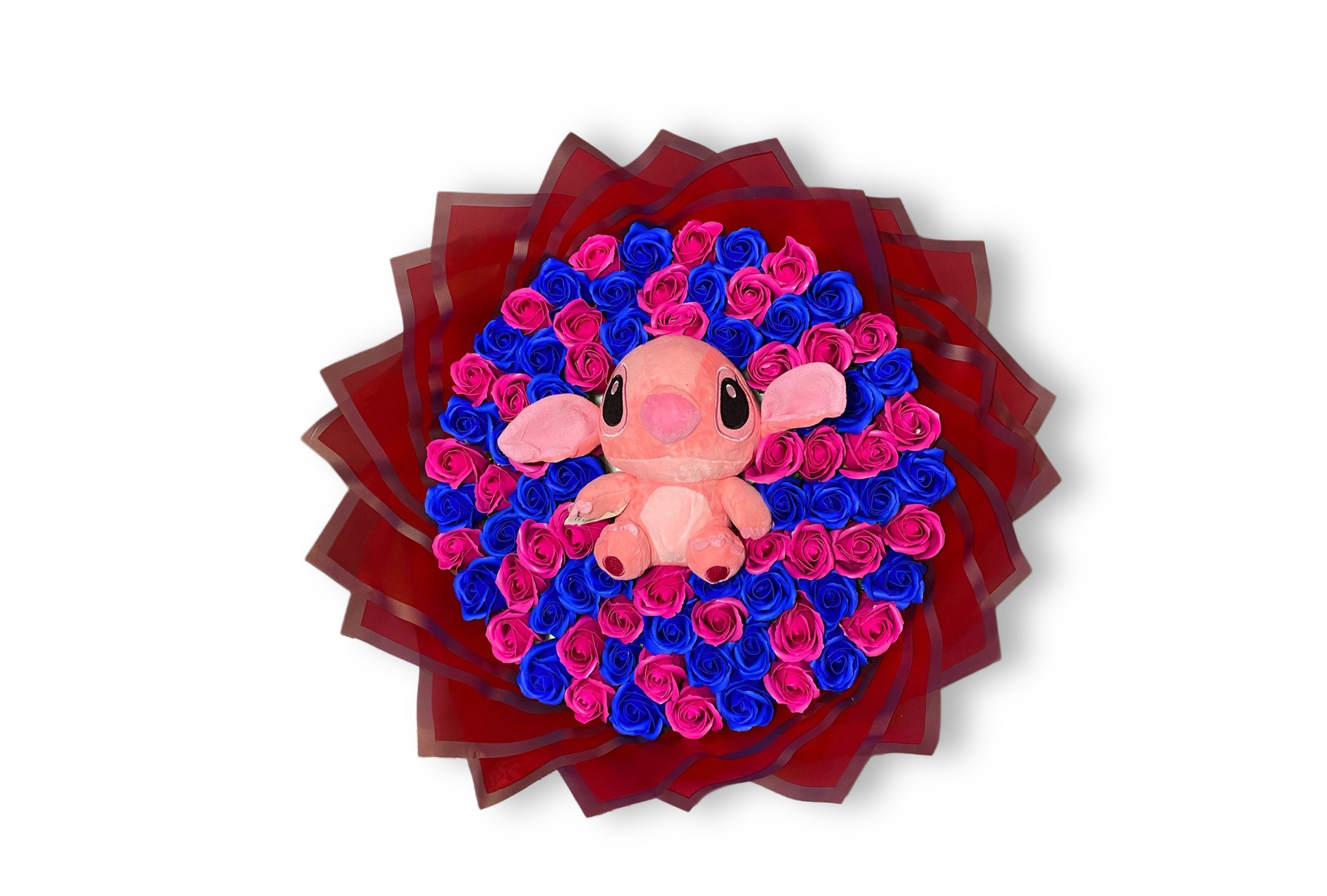 Buchet 101 trandafiri de săpun albastru și roz cu Stitch roz-Flowers31