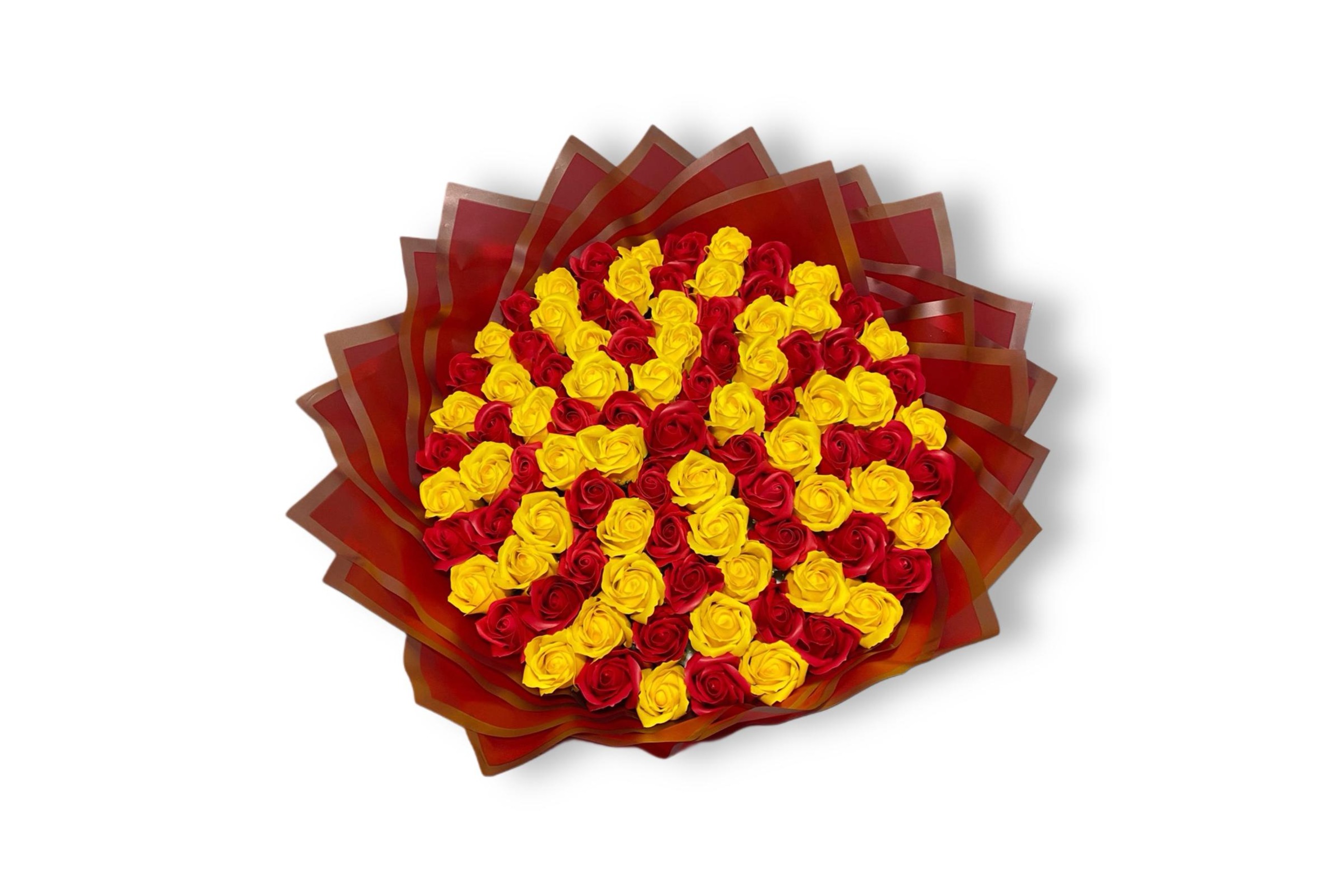 Buchet 101 trandafiri de săpun roșu și galben aranjament elegant-Flowers31