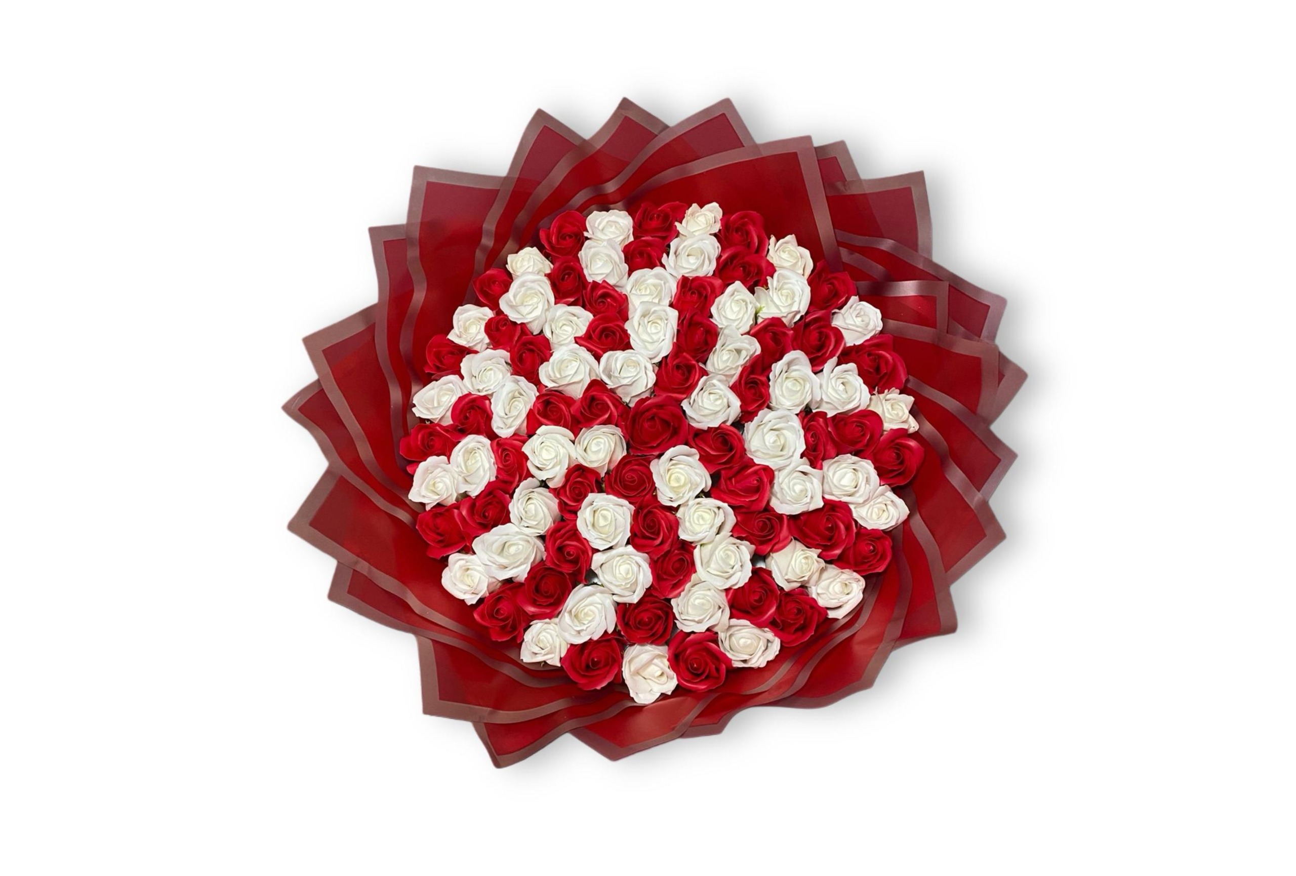 Buchet 101 trandafiri de săpun roșii și albi-Flowers31