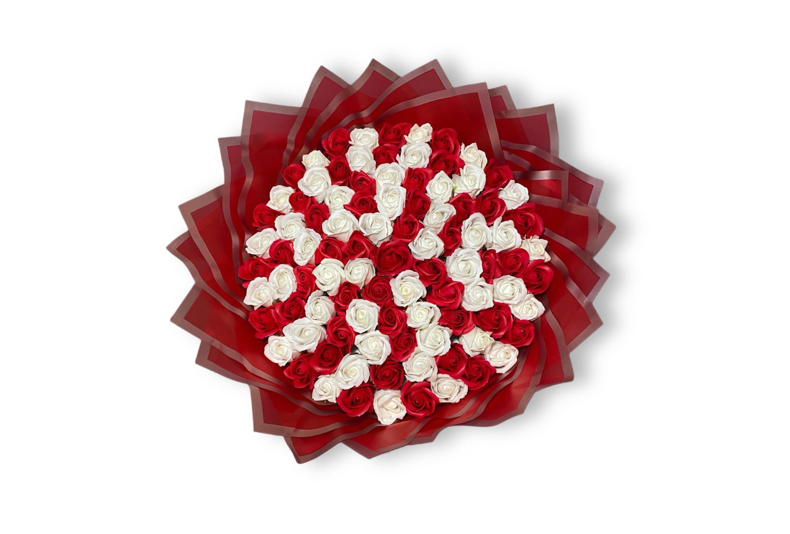 Buchet 101 trandafiri de săpun roșii și albi aranjament floral elegant-Flowers31