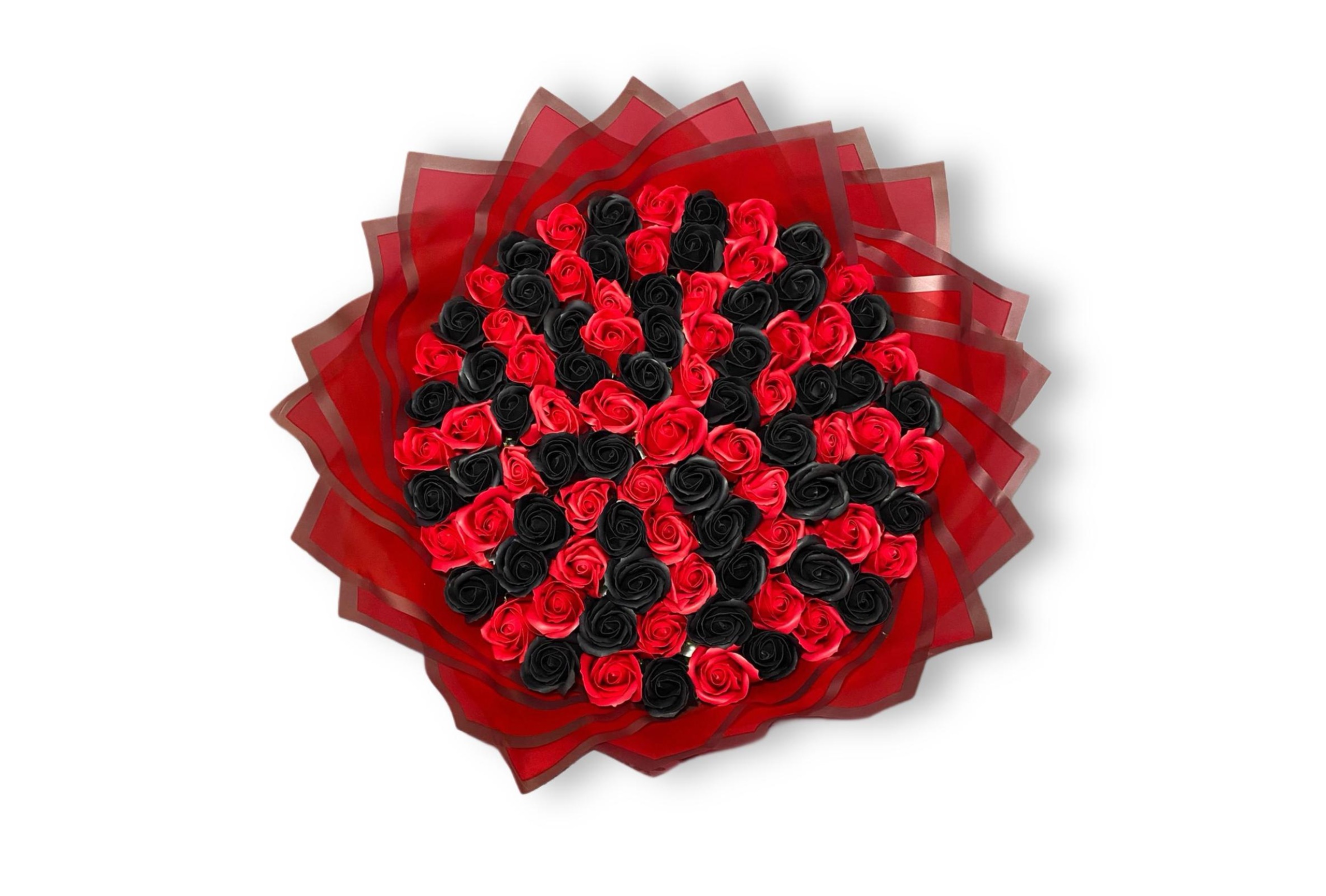 Buchet 101 Trandafiri de Săpun Roșii și Negri – Aranjament Luxury Premium-Flowers31
