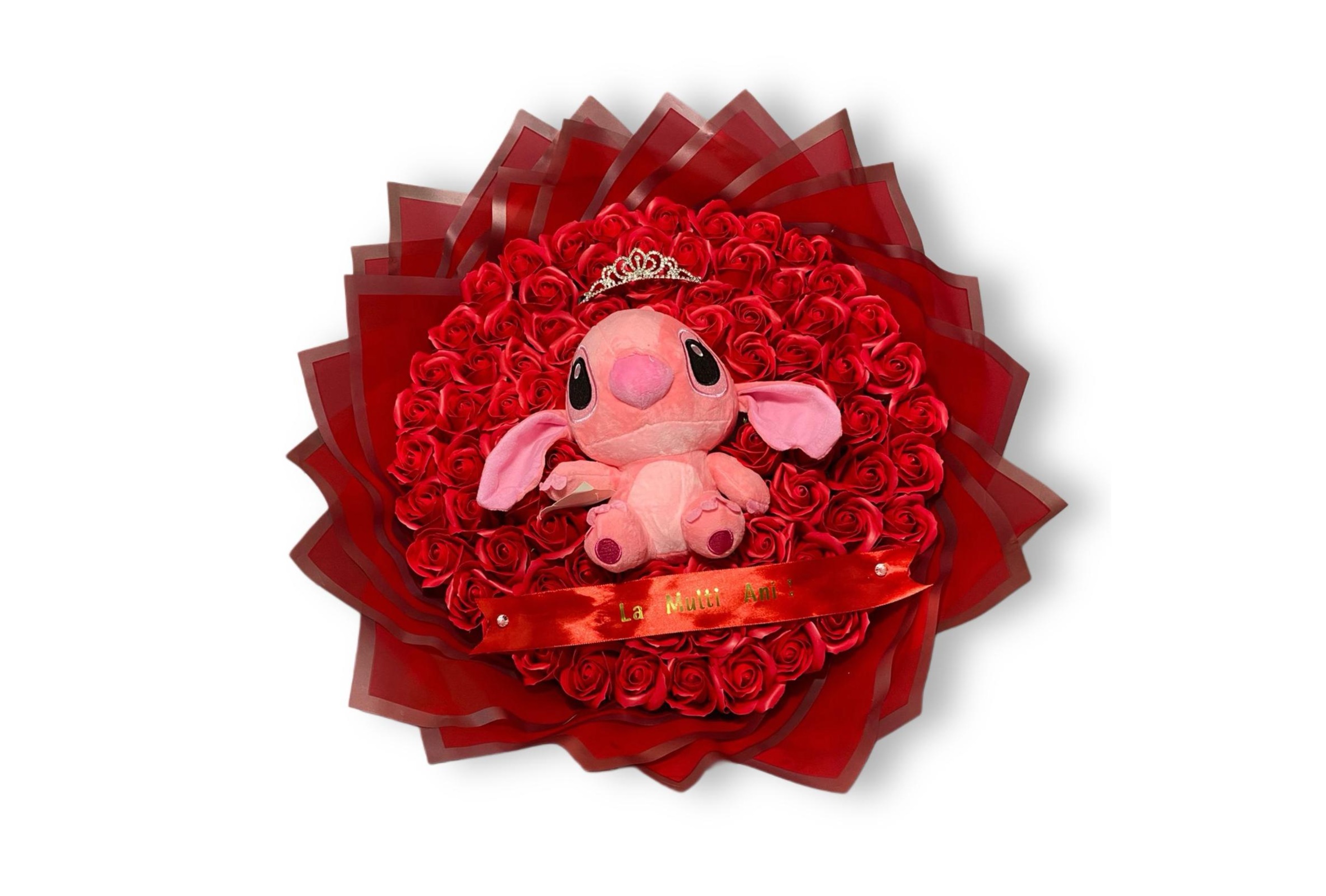 Buchet 101 trandafiri de săpun cu Stitch roz – cadou romantic premium-Flowers31