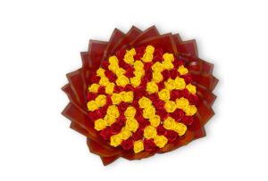 Buchet 101 trandafiri de săpun roșu și galben aranjament floral elegant-Flowers31