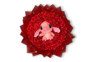 Buchet 101 trandafiri de săpun Roșu cu Stitch Roz cadou special-Flowers31