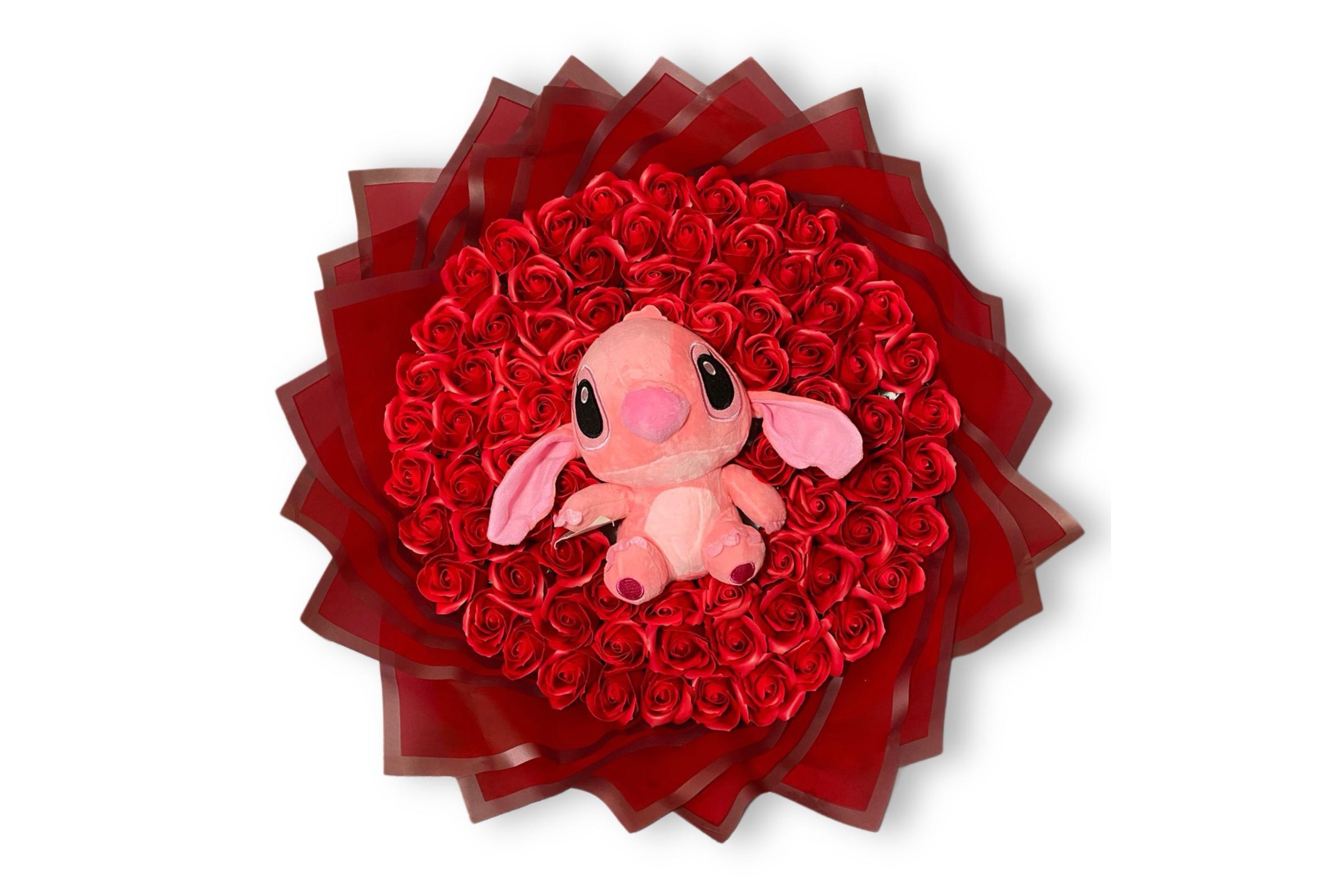 Buchet 101 trandafiri de săpun Roșu cu Stitch Roz cadou-Flowers31