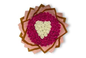Buchet 101 trandafiri de săpun roz cu inimioară albă – cadou romantic-Flowers31