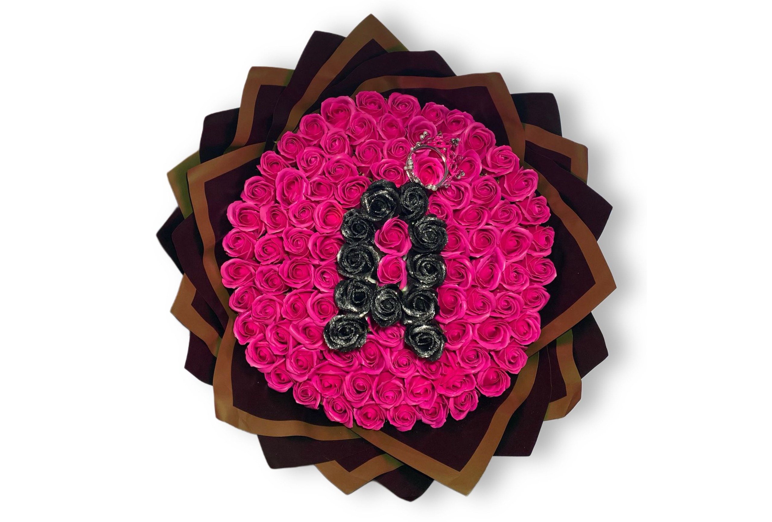 buchet-101-trandafiri-de-sapun-roz-litera-A-Flowers31