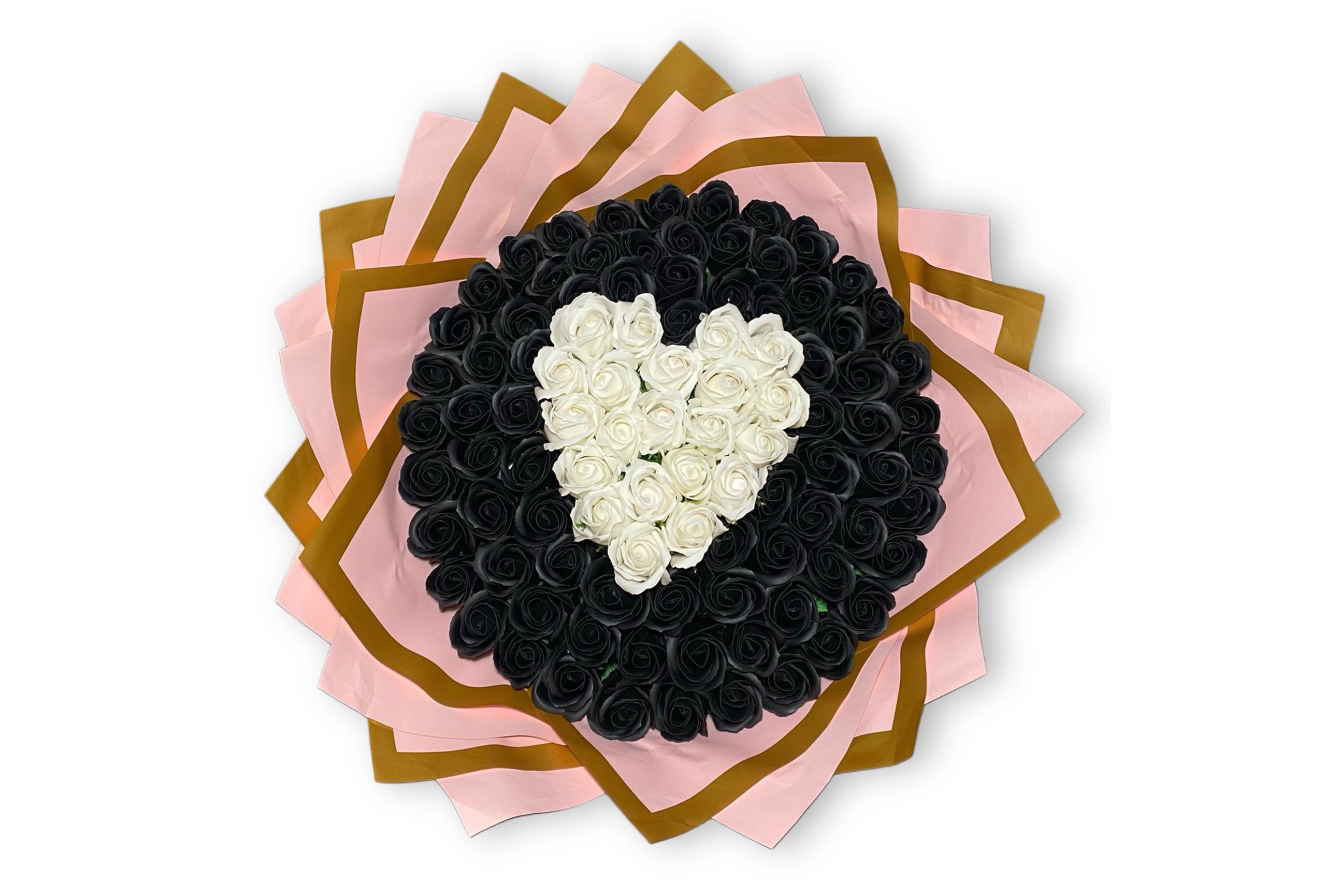 Buchet 101 Trandafiri Săpun Negri cu Inimă Albă-Cadou Lux-Flowers31