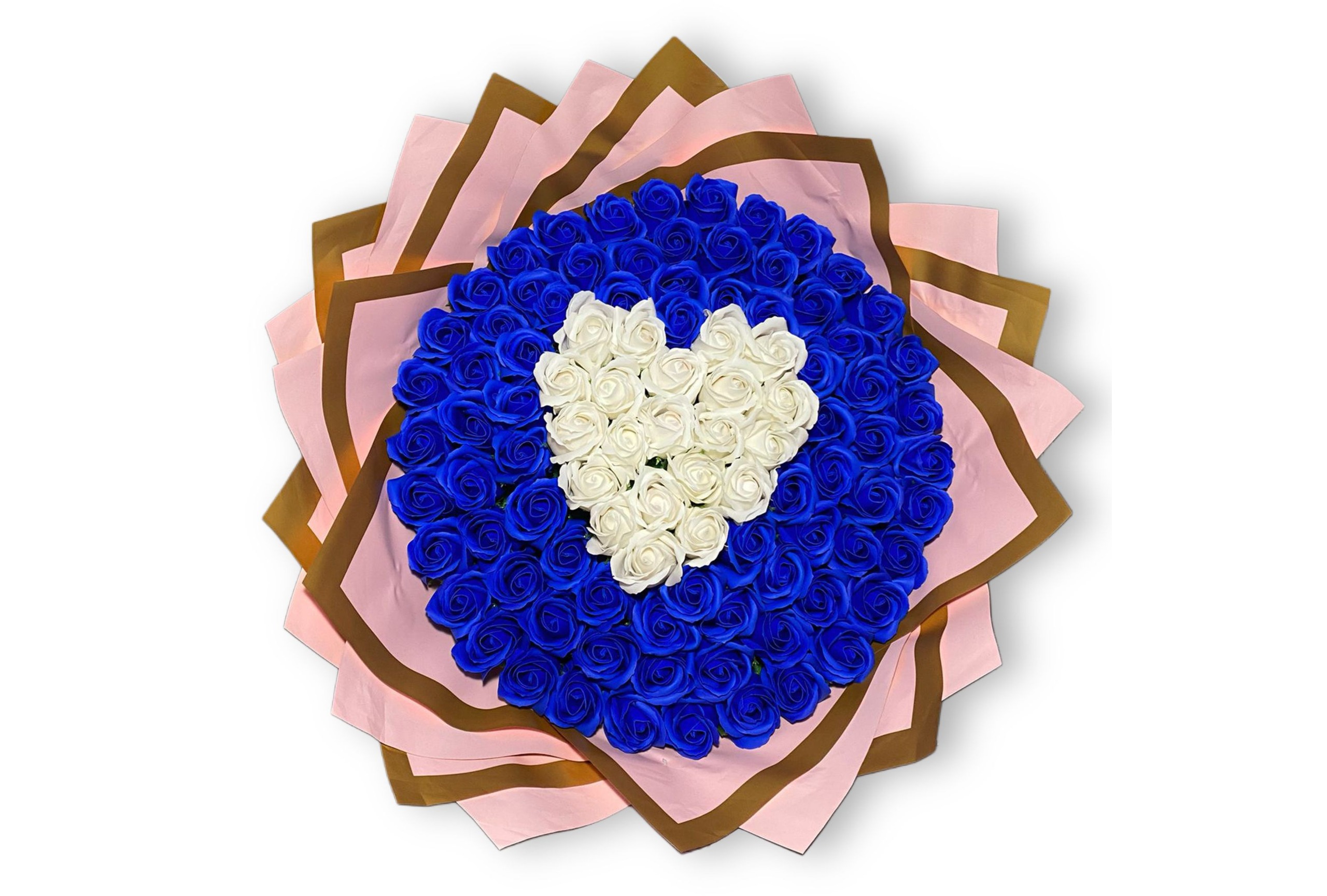 Buchet 101 Trandafiri de Săpun Albaștri - Model Inimă Albă-Flowers31