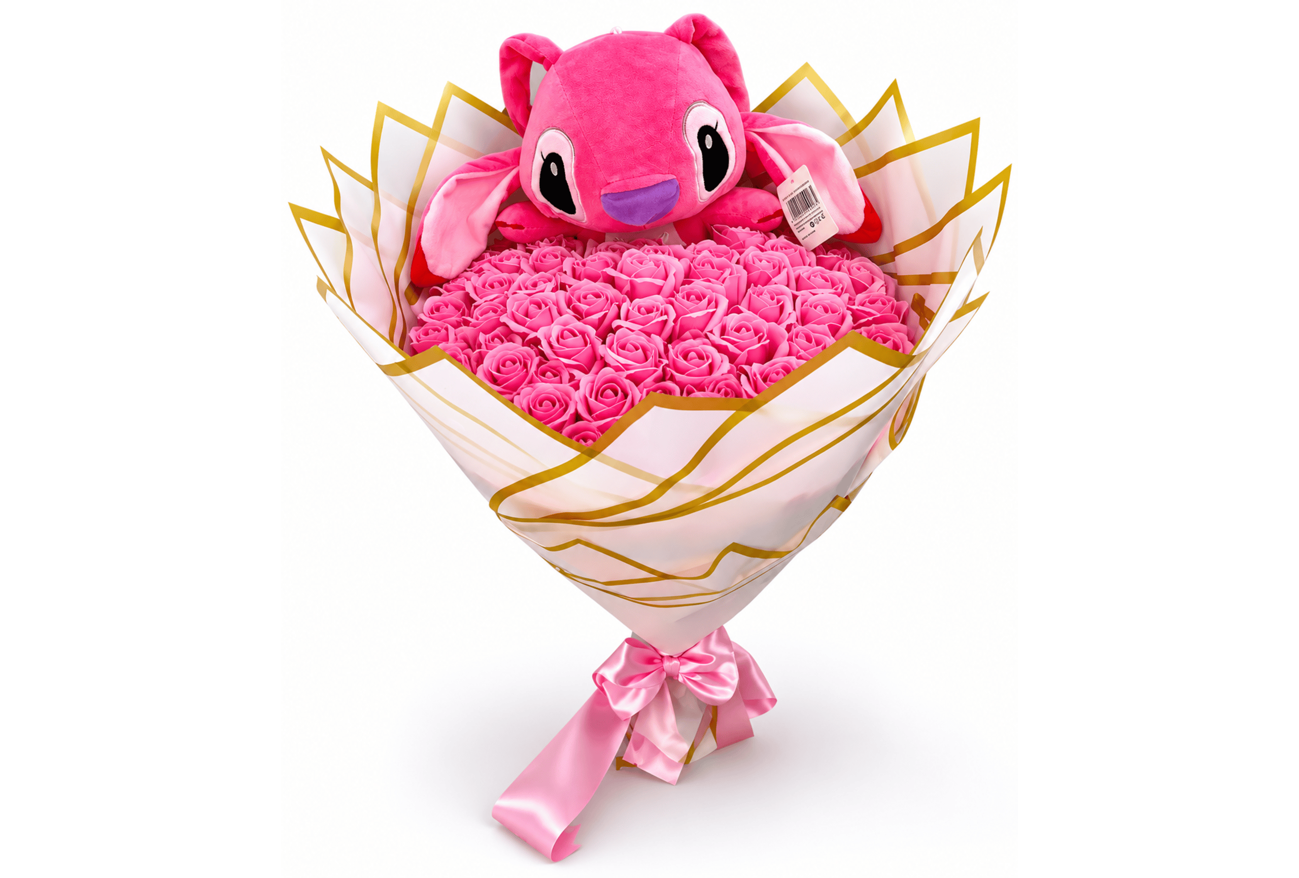 buchet-55-trandafiri-sapun-roz-cu-jucarie-stitch-roz-angel-Flowers31