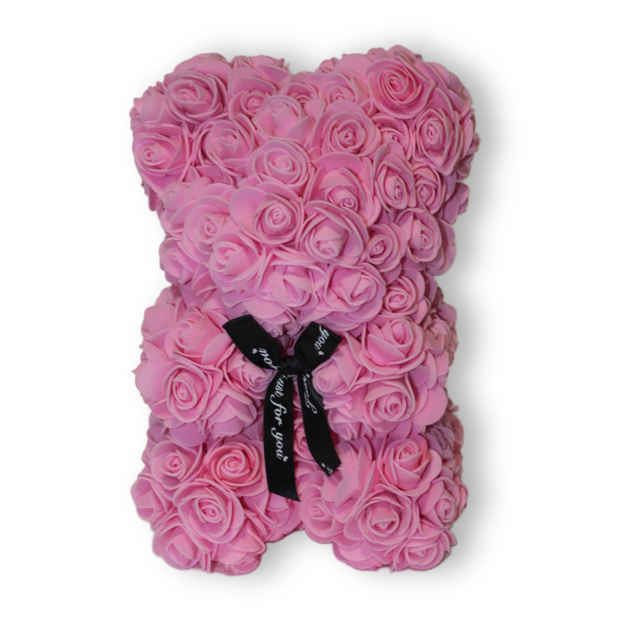 urs-din-trandafiri-de-spuma-roz-cadou-funda-neagra-Flowers31