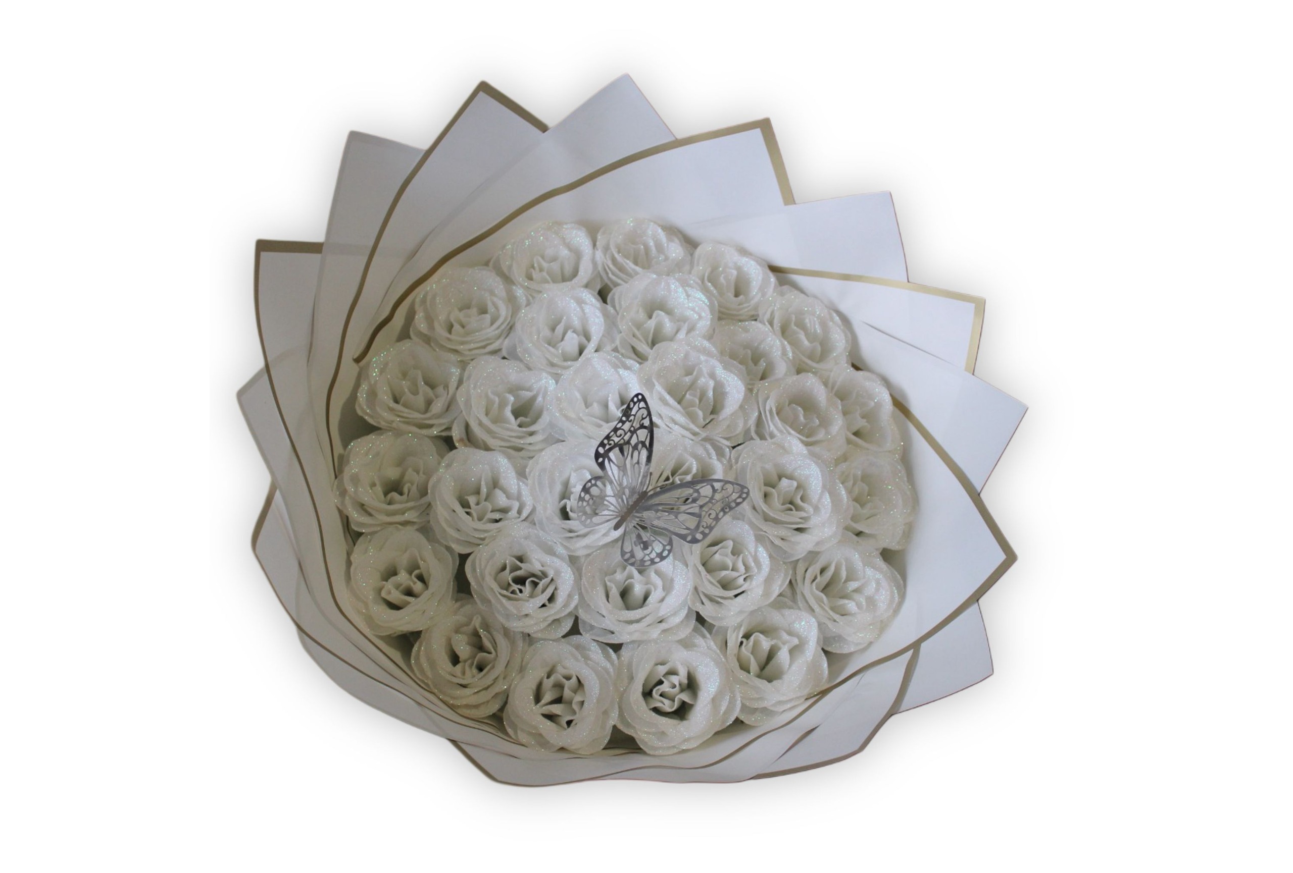 buchet-29-trandafiri-albi-imperiali-glittery-white-fluture-Flowers31