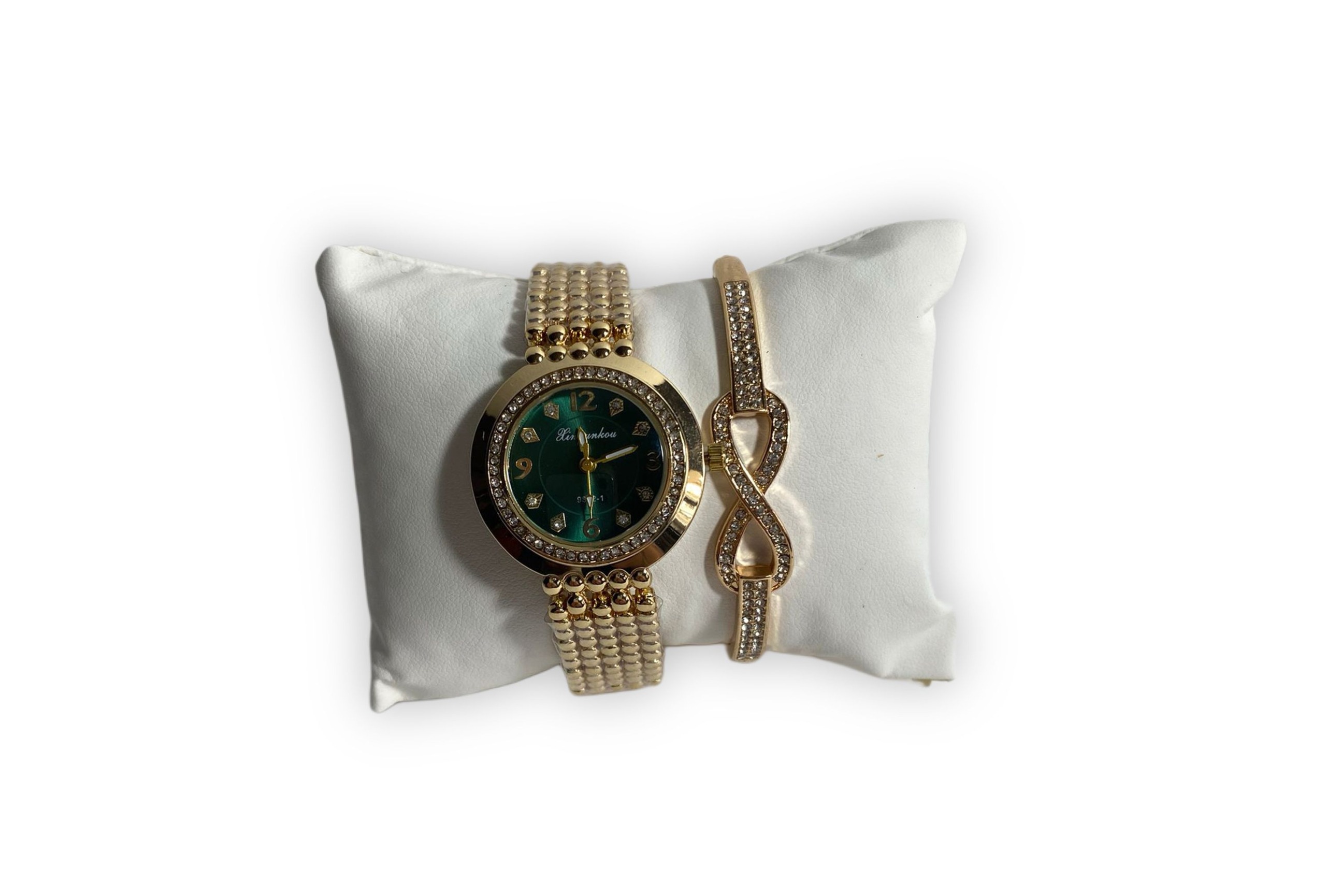Set Ceas și Brățară Damă Auriu cu Cadran Verde – Elegant și Cadou Premium-Flowers31