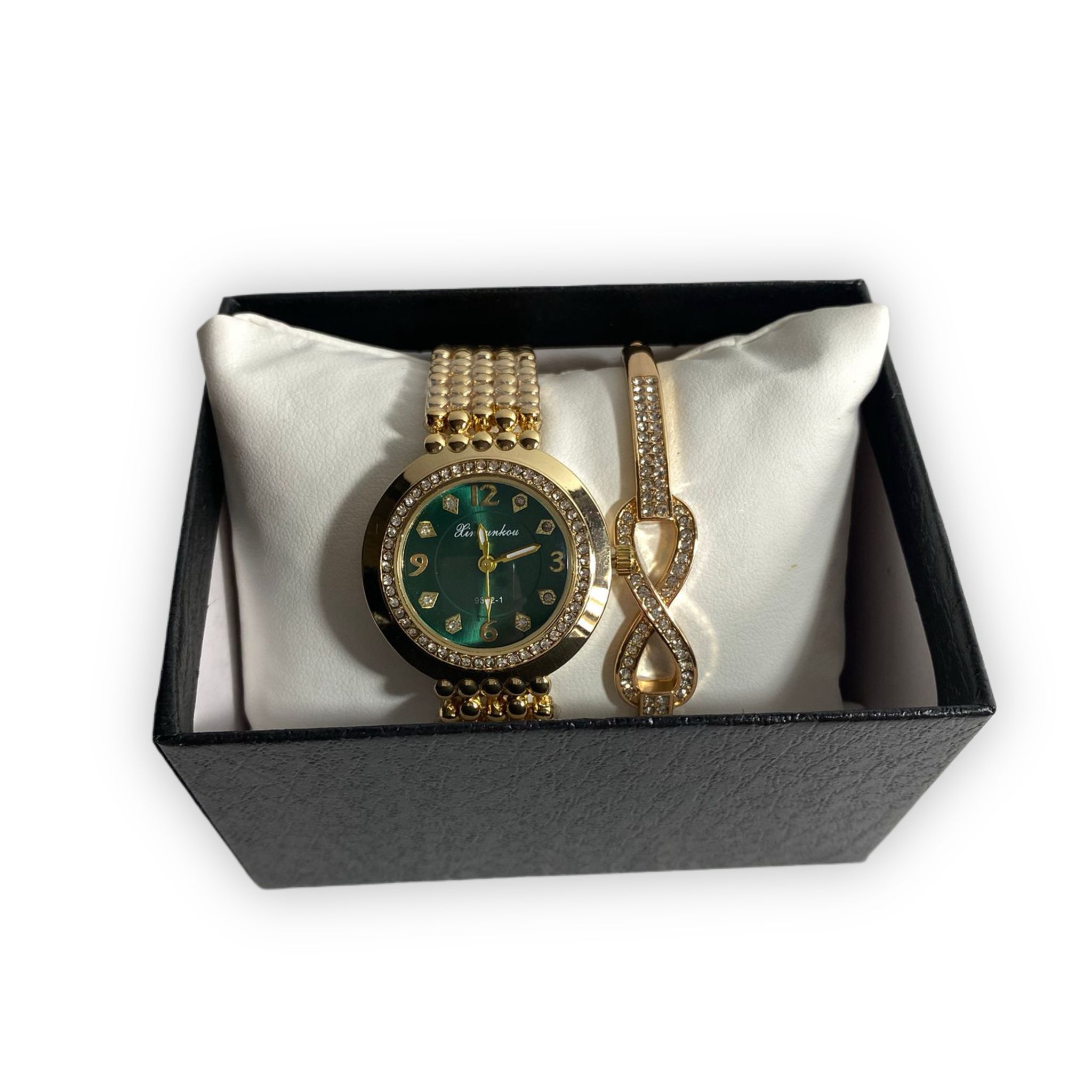 Set Ceas și Brățară Damă Auriu cu Cadran Verde – Elegant și Cadou Premium-Flowers31