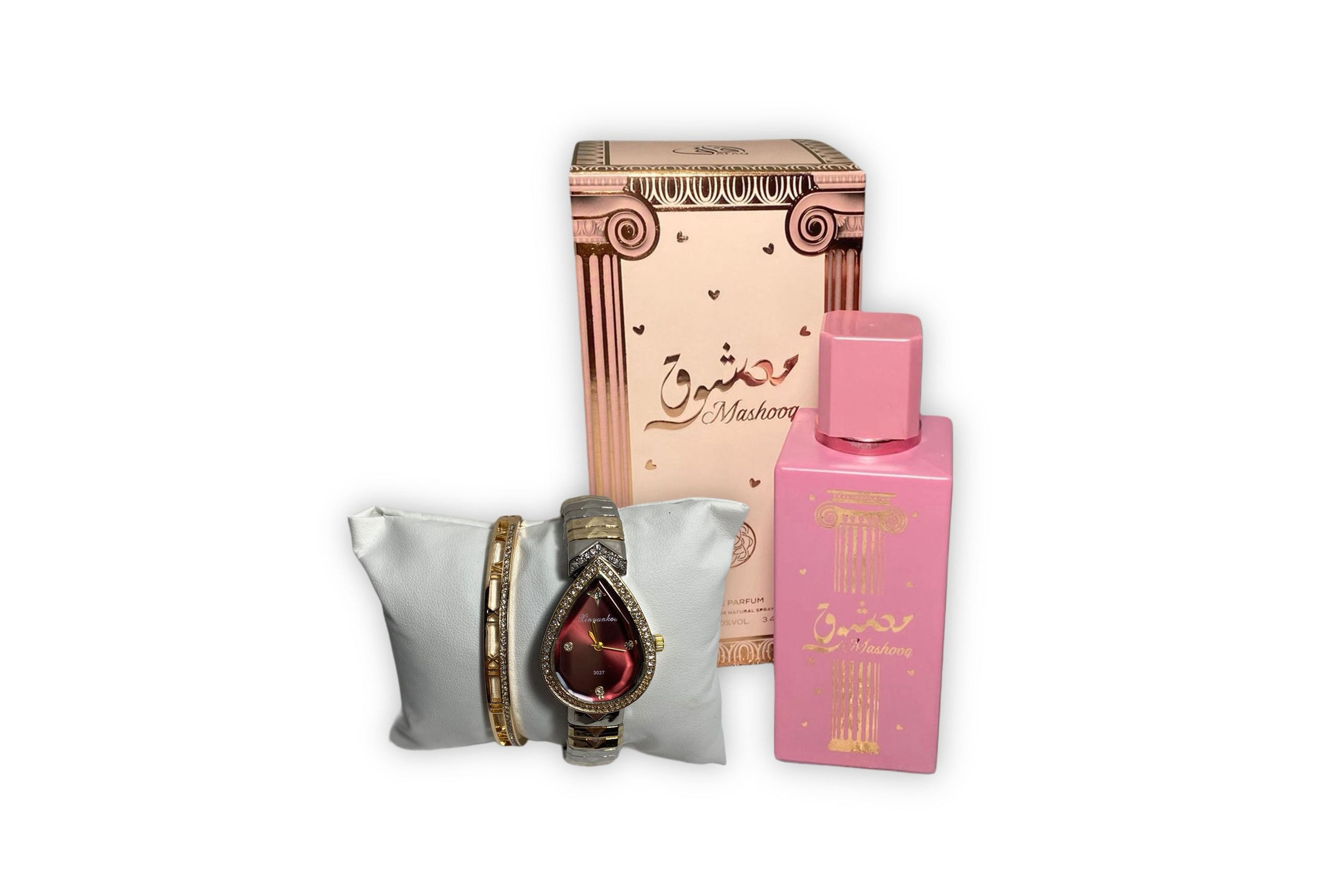 Set Cadou Ceas și Brățară Roșu cu Cristale Tip Lacrimă-& Parfum Mashooq | Cadou Romantic și Rafinat pentru Ea-Flowers31