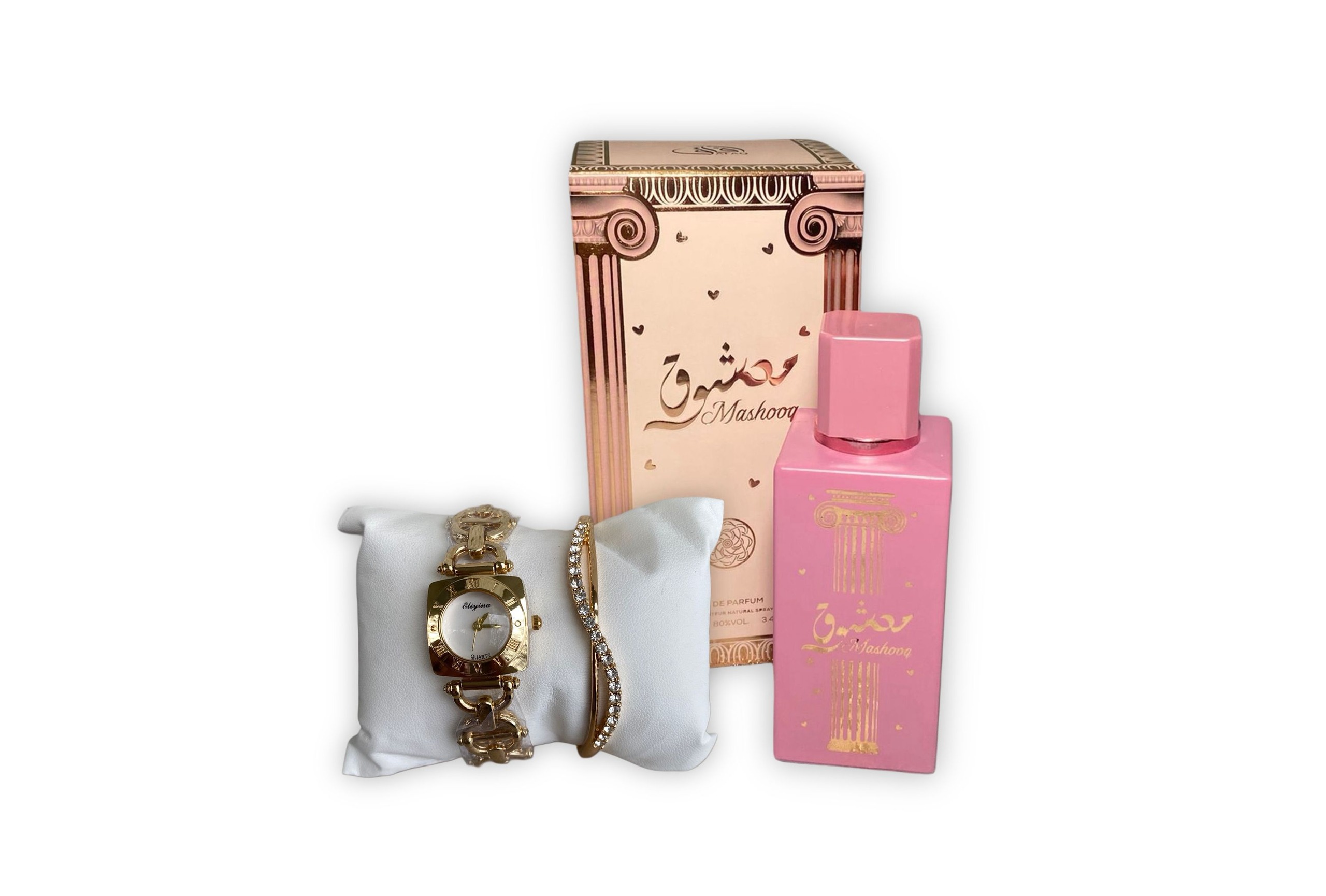 Set Cadou Ceas și Brățară Golden Clasic & Parfum Mashooq | Cadou Romantic și Rafinat pentru Ea-Flowers31