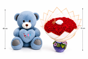 Set Cadou cu Ursuleț de Pluș și Buchet din 55 Trandafiri de Săpun – Cadou Romantic pentru Ea - 31Flowers