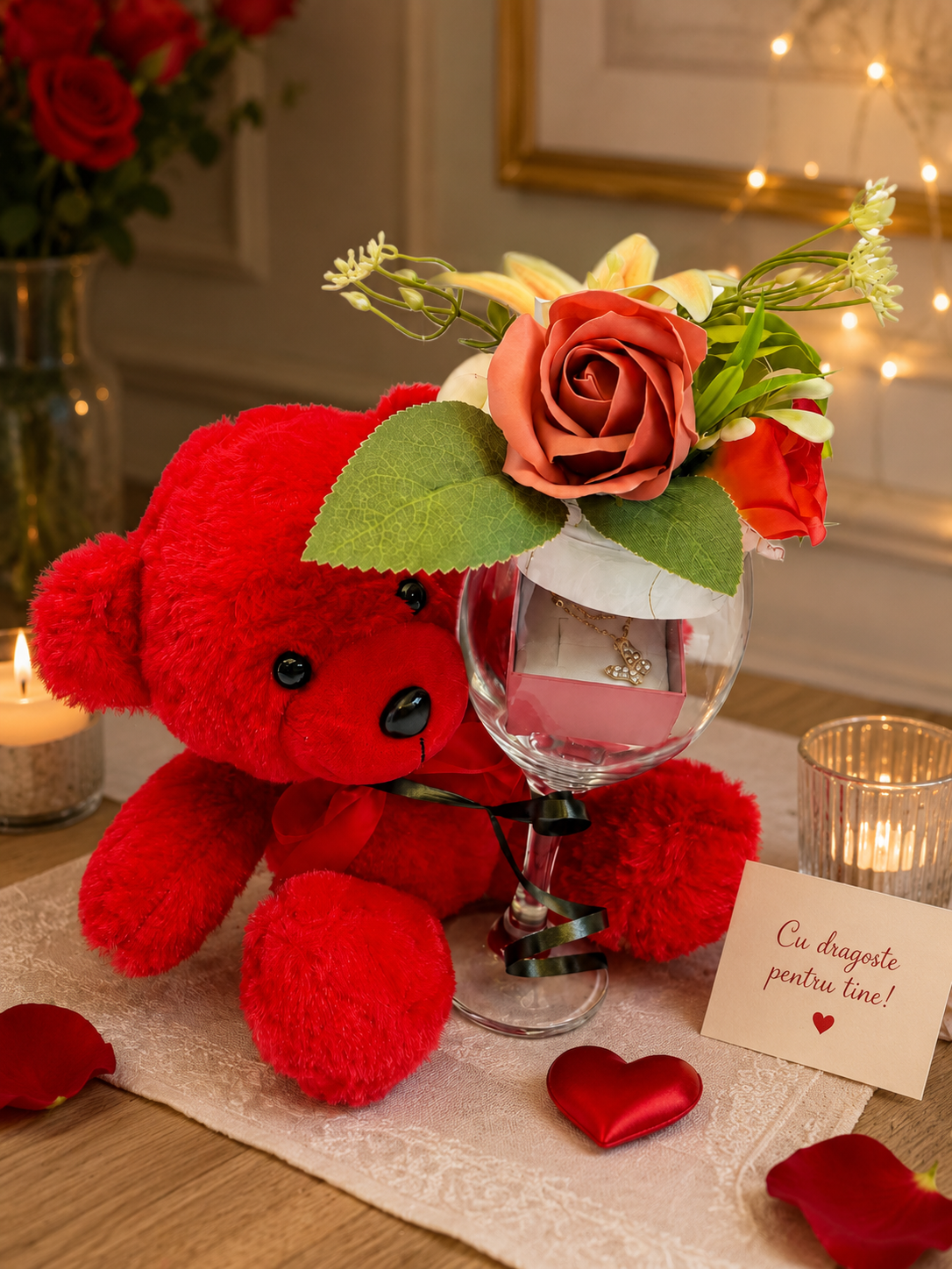 Set cadou romantic – Ursuleț și Trandafir-Flowers31