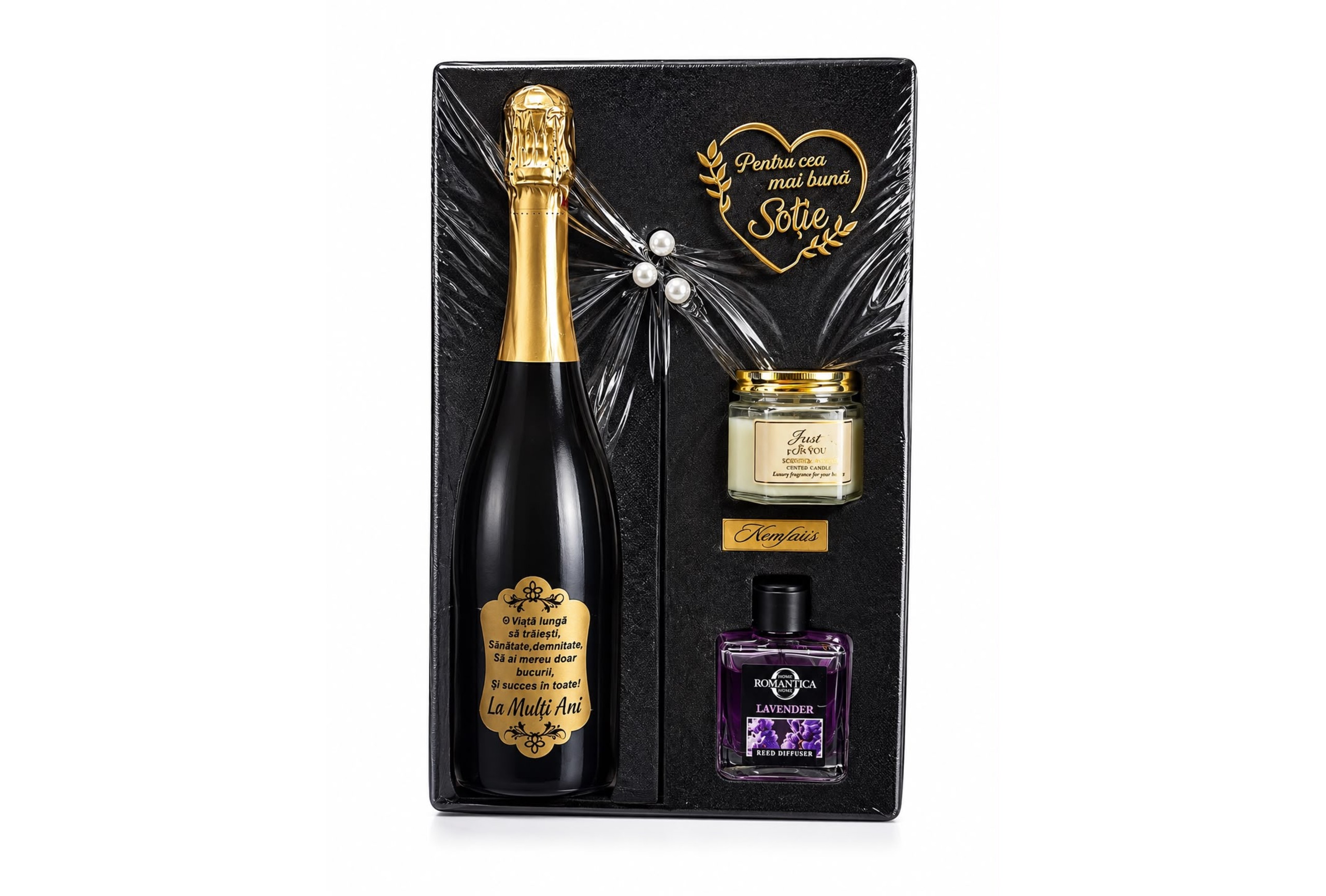 Set Cadou de Lux pentru Ea cu Șampanie și Lumânare-Flowers31