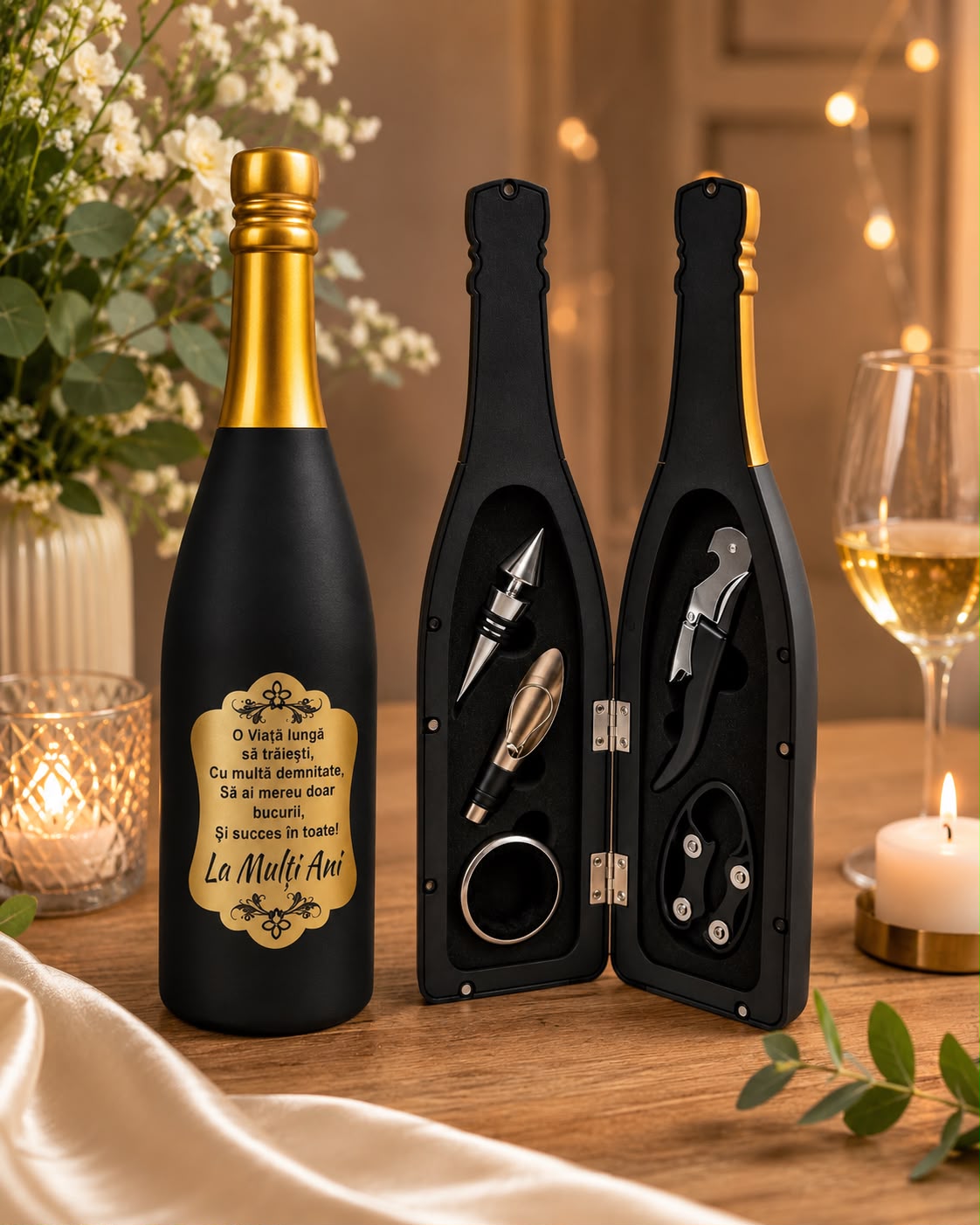 Set Cadou pentru Bărbați cu Accesorii Vin – Cutie Elegantă Tip Sticlă-Flowers31