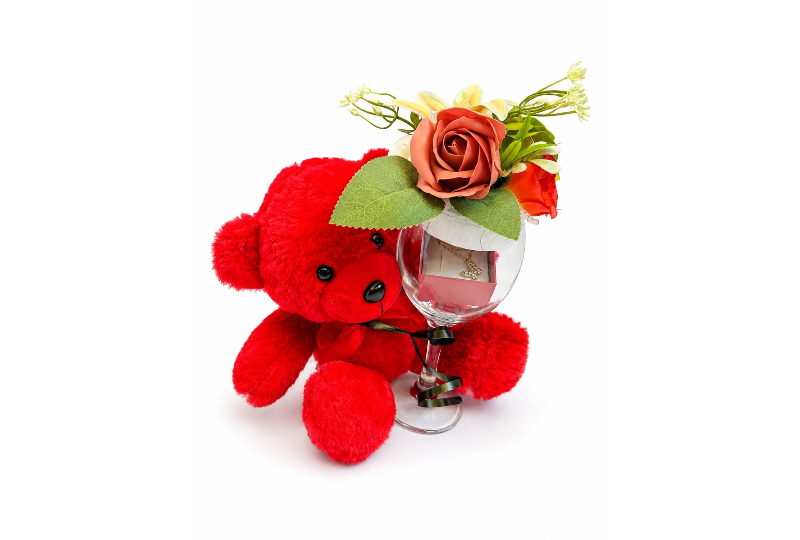 Set cadou romantic – Ursuleț și Trandafir în Pahar-Flowers31