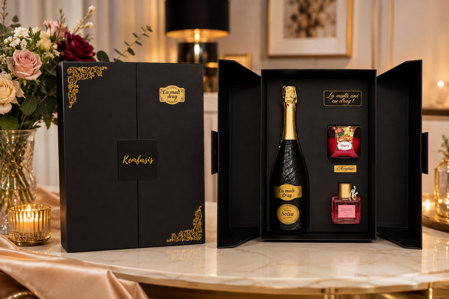 Set Cadou Premium pentru Femei cu Vin și Parfum-Flowers31