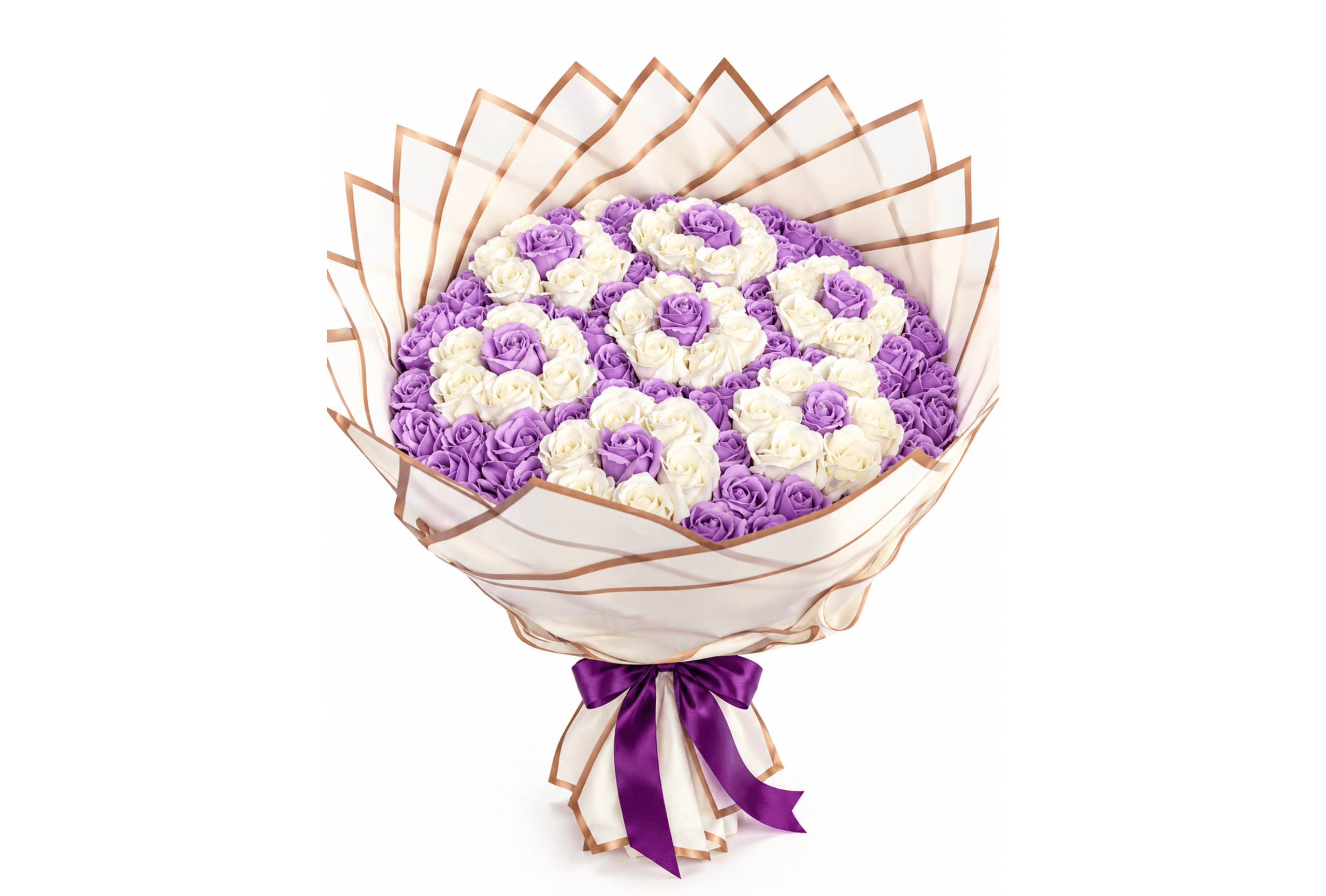 buchet trandafiri de săpun mov și alb 115-Flowers31