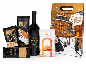 Coș Cadou de Crăciun cu Vin, Praline și Dulciuri Fine – Cadou Elegant pentru Familie și Prieteni - 31Flowers