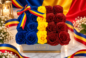 Aranjament Tricolor 12 Trandafiri Imperiali cu Sclipici - Flowers31