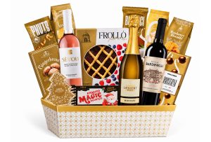 Coș Cadou de Crăciun Gold Christmas cu 3 Vinuri, Praline și Dulciuri Fine – Cadou Elegant - Flowers31