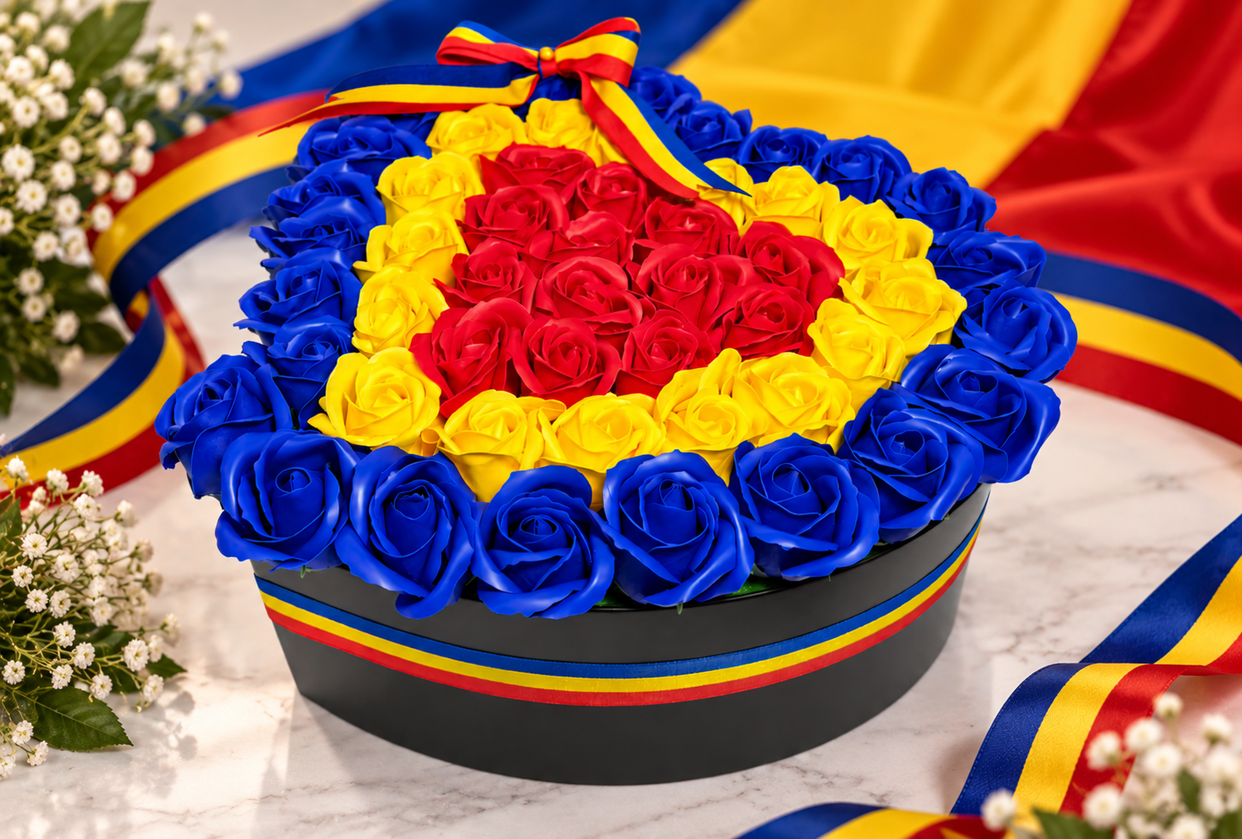 Aranjament Tricolor România din 25 Trandafiri de Săpun – Cadou Special - Flowers31