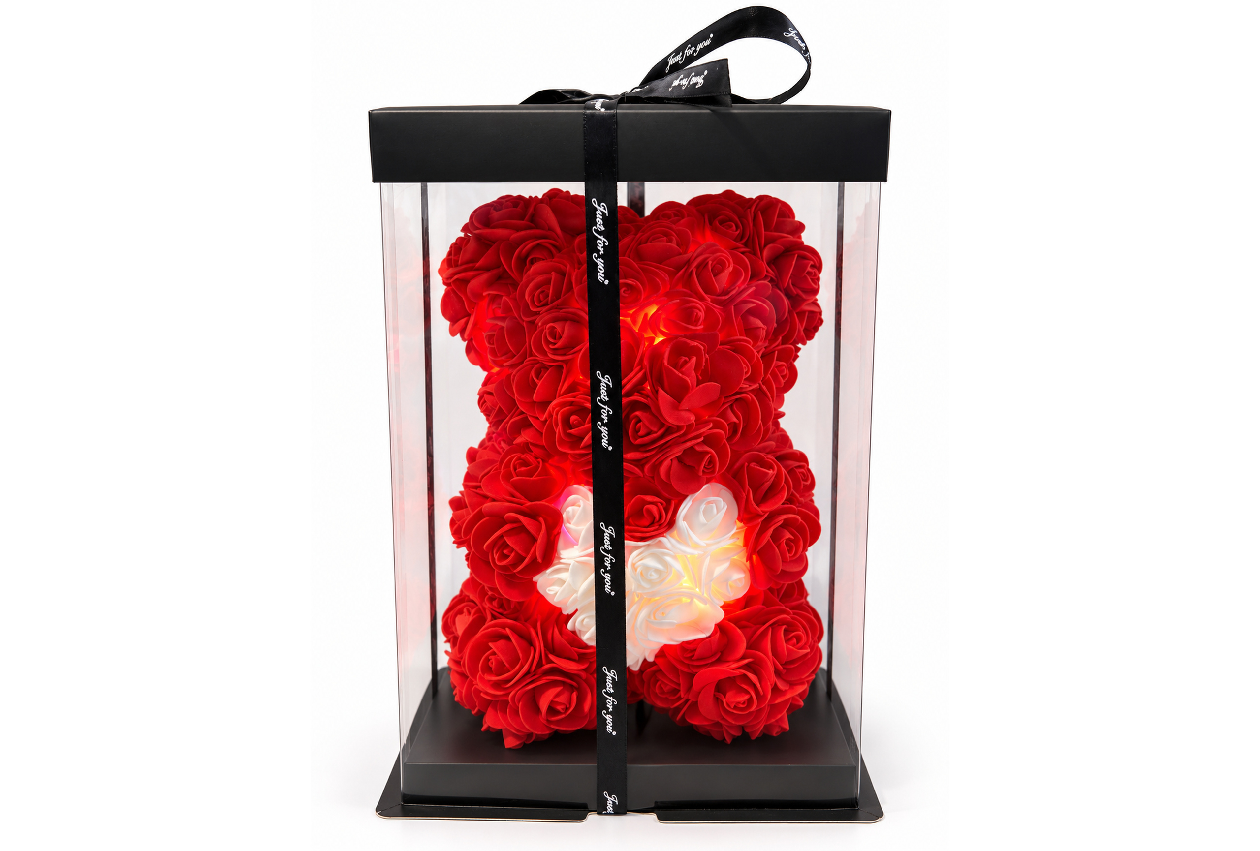 Ursuleț din Trandafiri de Săpun cu LED și Inimă Luminoasă – Cadou Romantic - Flowers31